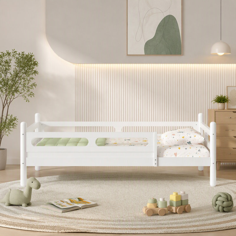 Lit simple avec barrières de sécurité, Blanc