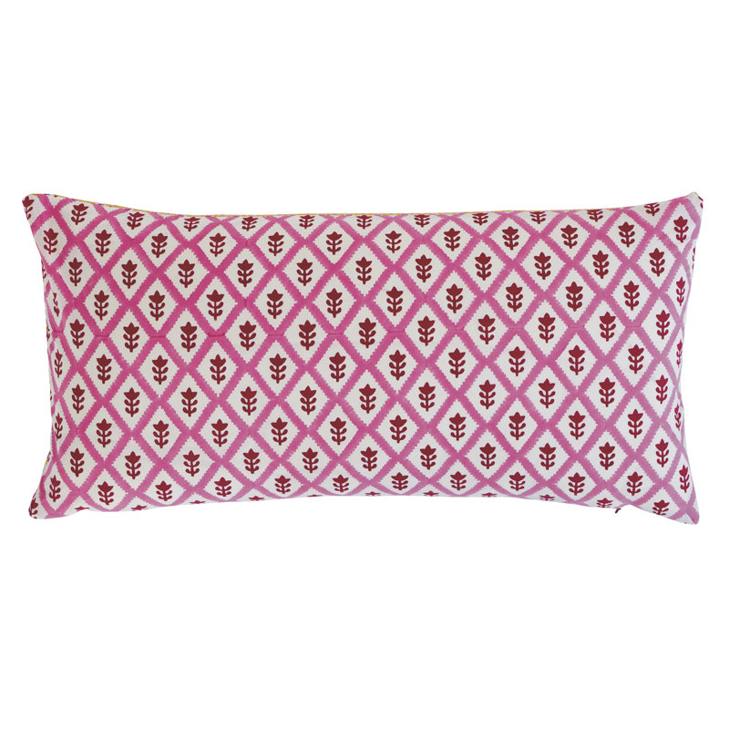 Bagru & Buti Pillow, 12" x 24", Pink/Yellow