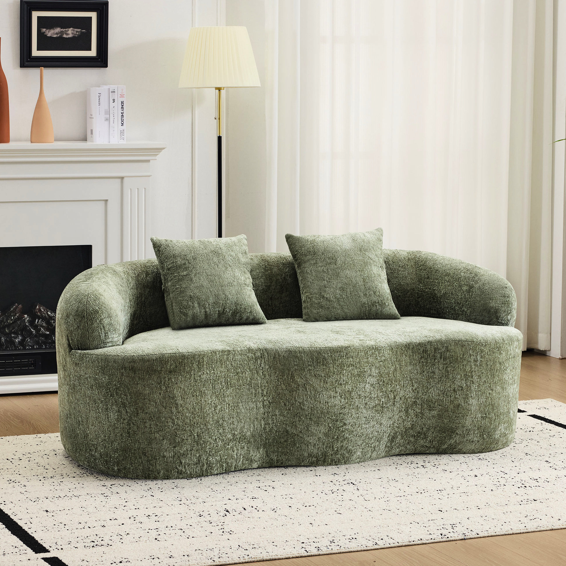 Ivy Bronx Cream - Toned Curved , Compression Couch With 2 Pillows, No ...
