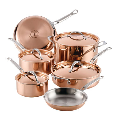 Copperbond Aura 10-Piece Set includes 8.5" & 11" Skillets, 1.5qt & 3.0qt Covered Saucepans, 3.5qt Covered Sauté Pan, 8.0qt Covered Stockpot
