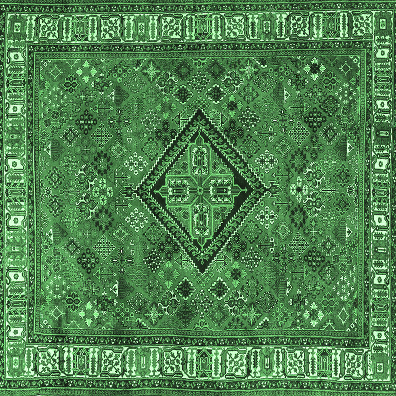Tapis oriental en laine / polyester tissé à la machine en vert / noir, Carré 3 pi