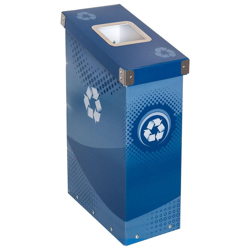 Poubelle de recyclage mince | 16 gallons | Conception en plastique compacte | Utilisation de bureau et commerciale | Carré universel | Bleu