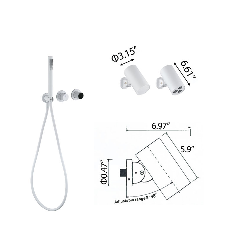 Système de douche complet avec inverseur Lamh, Blanc mat