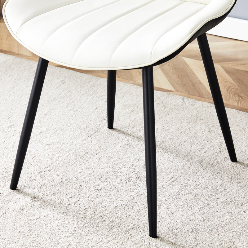 Chaise de salle à manger à coussins de siège allongés (4) - Blanc et noir, structure de pieds en métal pour un soutien robuste en cuir synthétique