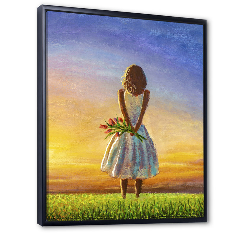 Fleurs, fleurs sauvages et camomille II - Peinture, H 40 po x l 30 po x P 1,5 po, Toile à cadre flottant noir