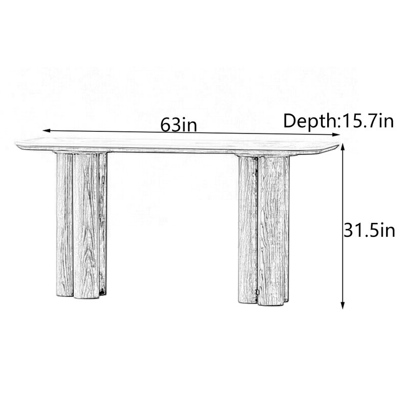 Console de hall d'entrée en bois massif de style rétro, H 31,5 po x l 63 po x P 15,7 po