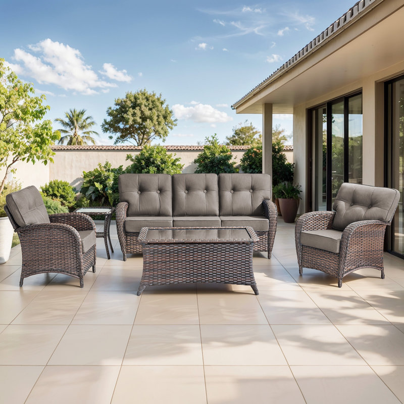 Ensemble de mobilier de patio en osier d'extérieur Harbor, ensemble de conversation en rotin 5 po avec canapé et chaises