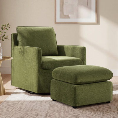 Swivel Glide Armchair Set With Matching Ottoman – Washable Slipcovers