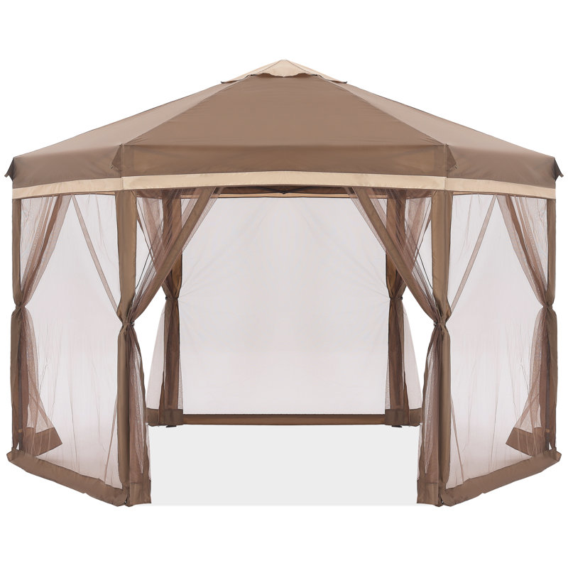 12 Ft. W x 12 Ft. D Hexagonal  Pop Up Gazebo with Zippered Mesh Netting, Beige