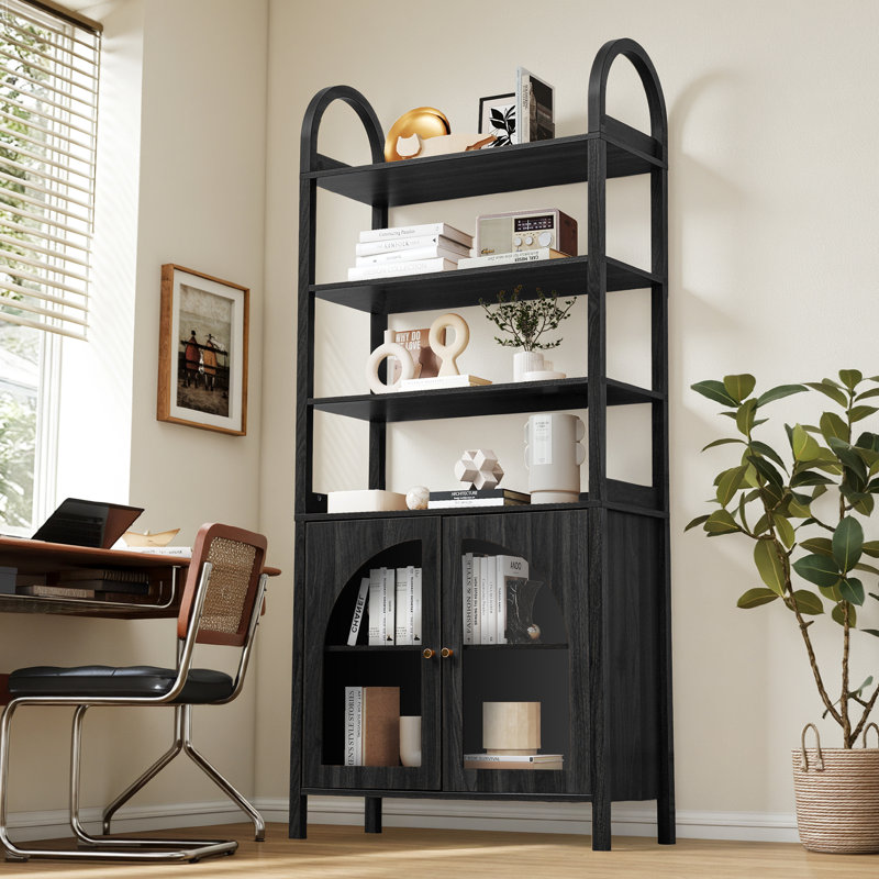 71'' H Arched 6-Tier Storage Bookcase, Black
