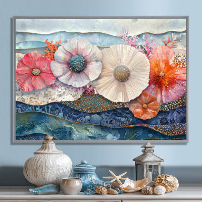 Art coloré sur toile, oursin de mer coloré et sérénade de fleurs