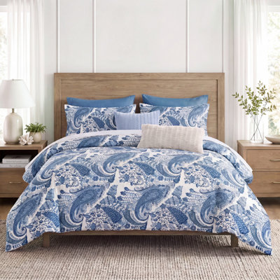 Housse de couette à motif cachemire bleu grand, ensemble de housse de couette 100% coton avec fermeture à glissière et attaches d'angle, ensemble de literie à motif cachemire bohème chic et respirant pour toutes les saisons