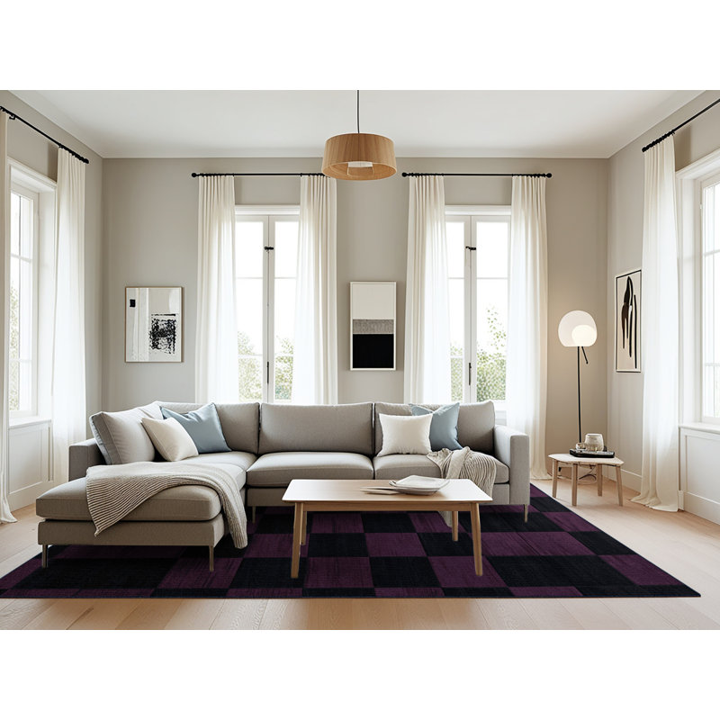 Machine Washable Checkered Blue Area Rug, Rectangle 6' x 9'