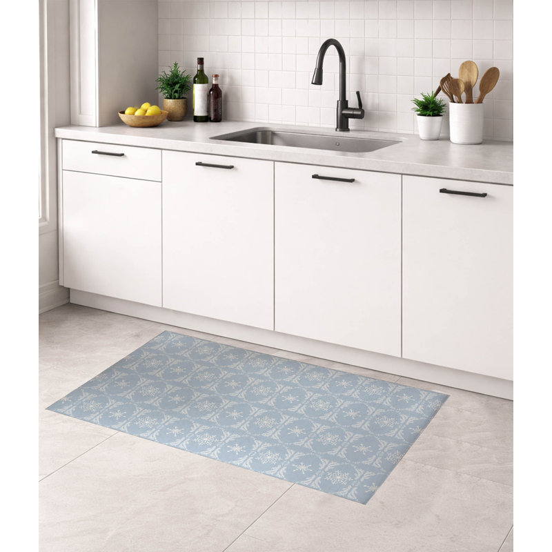 Tapis de cuisine à profil bas argenté, Rectangulaire 2 pi x 3 pi, Argent / bleu