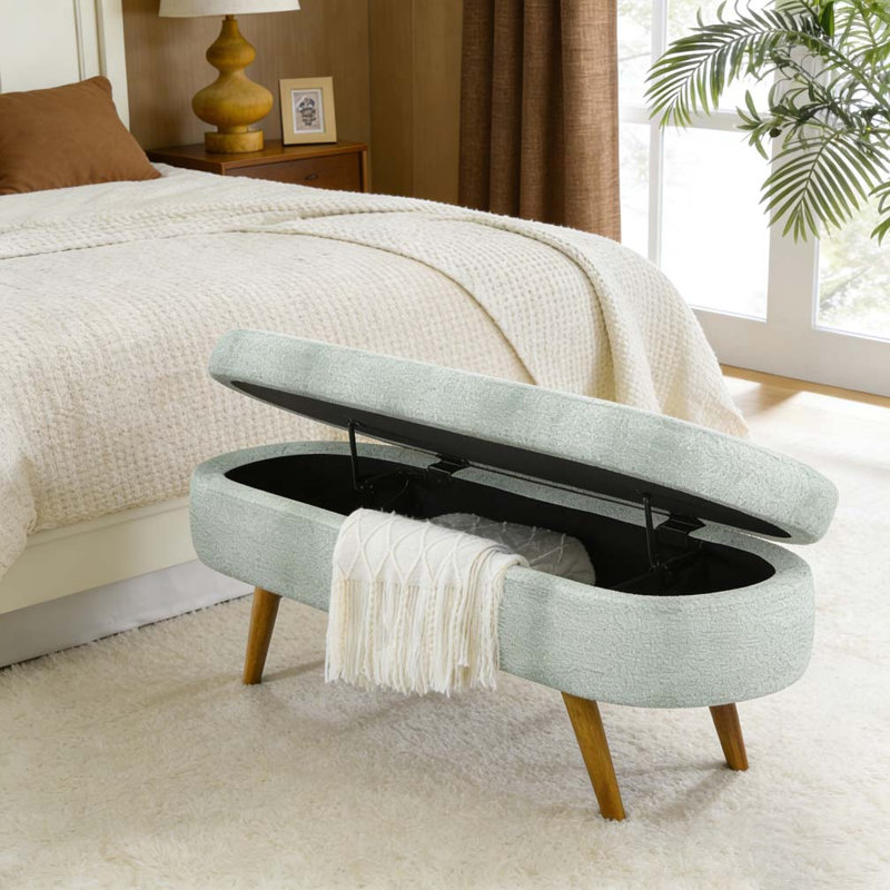 Ottoman Oval Storage Bench, Cyan