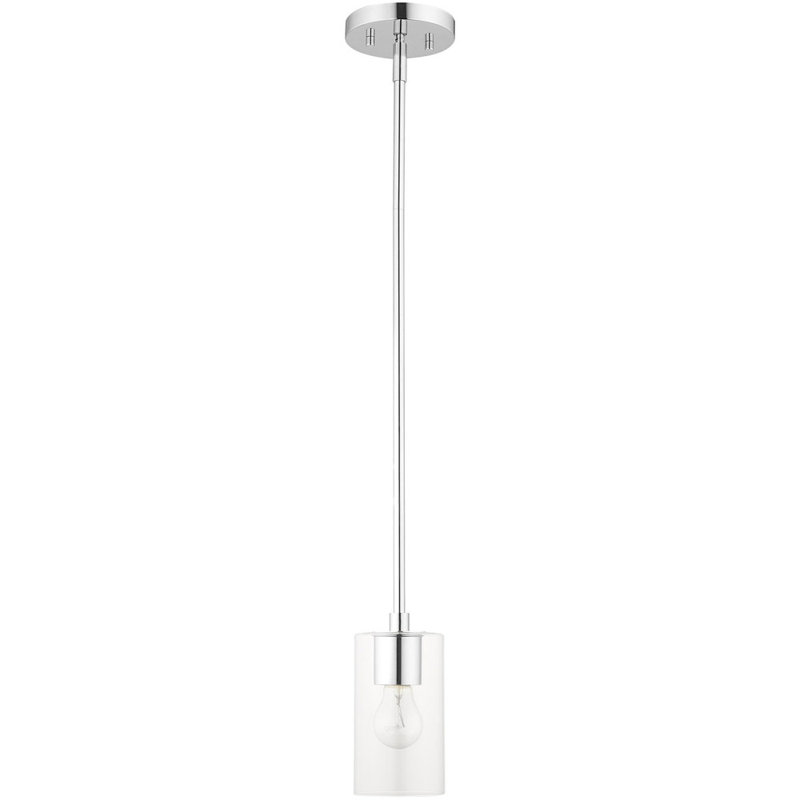 Luminaire suspendu cylindrique simple à 1 lumière Joaquim, Chrome poli