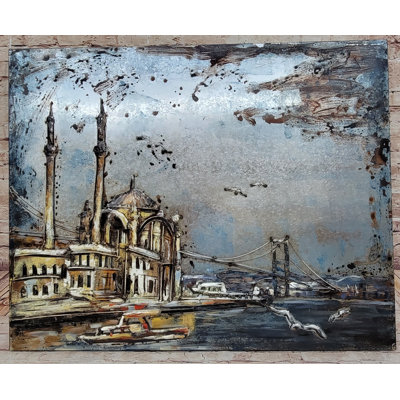 Mosquée de la basilique Sainte-Sophie à Istanbul, Turquie, scène turque, art mural mixte en métal, art en bois