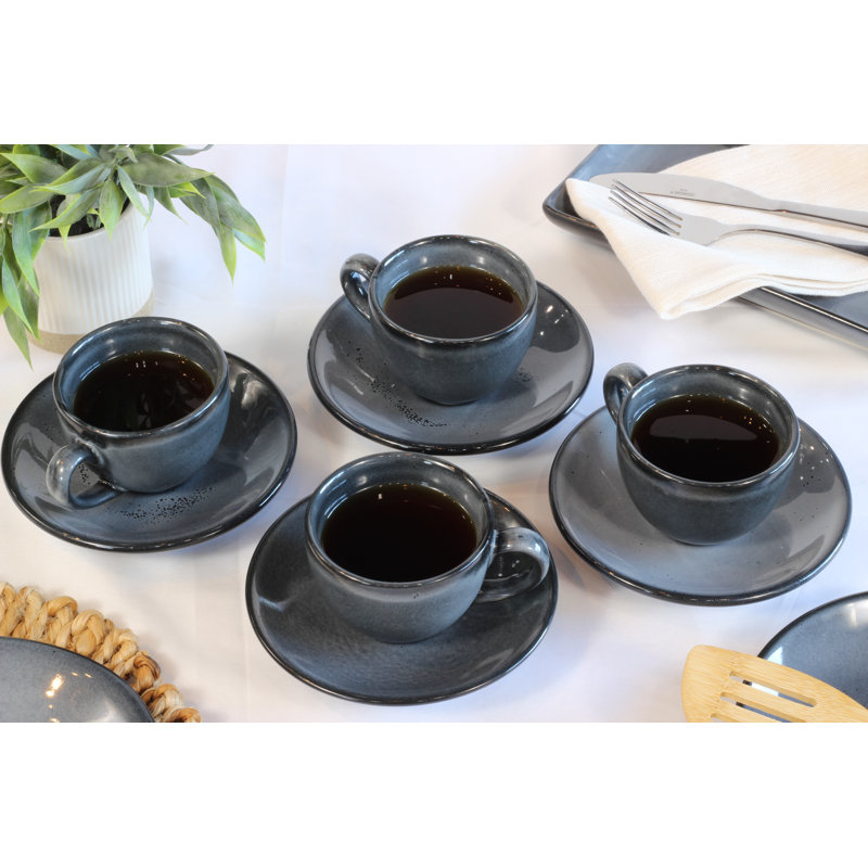Ensemble de tasse à cappuccino et soucoupe 8 pièces Denali Grey, Ensemble de 4