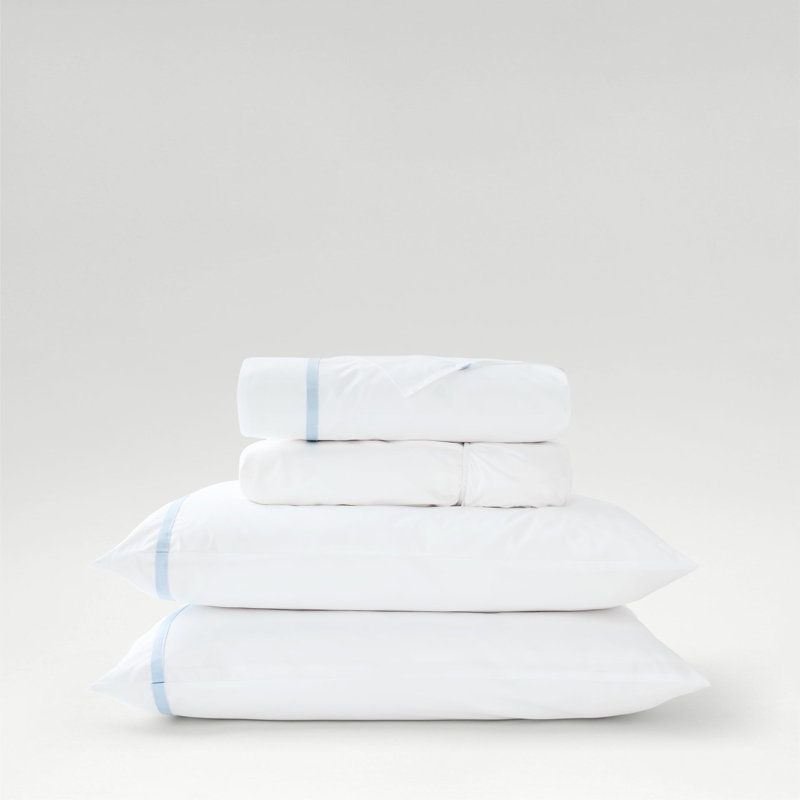 Beaumont Sheet Set, Queen Sheet Set, White/Pale Blue