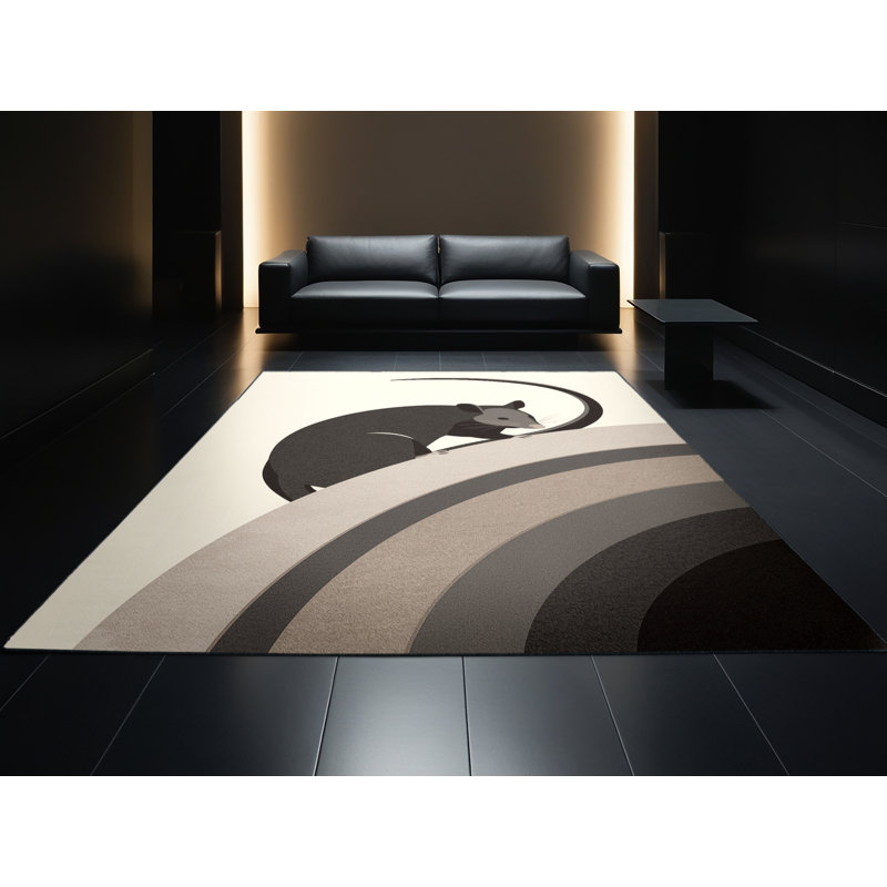 Machine Washable Pavnesh Possum Sleek & Chic Modern Arc Rug in Beige – Black Binding, 6x9