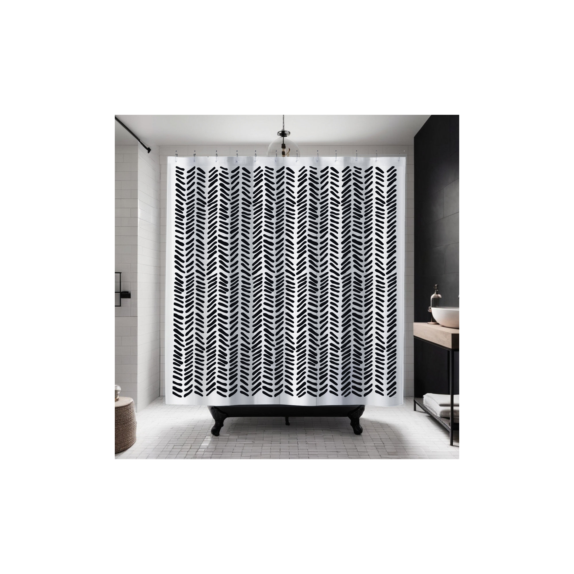 Thora Tribal Shower Curtain, ThoraVee Black