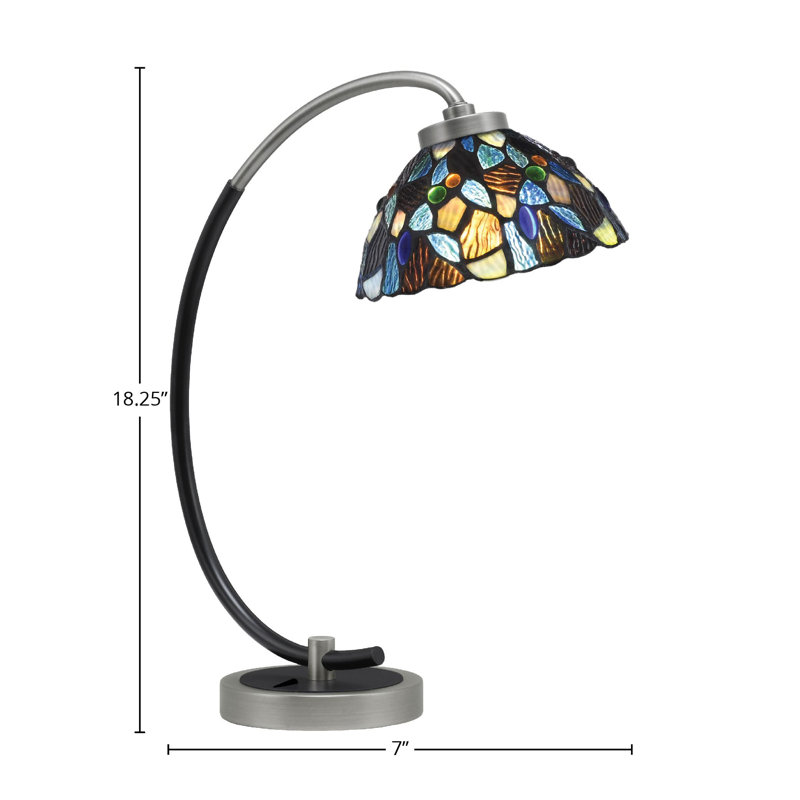 Lampe de bureau montrée en graphite et finition noire mate avec verre d'art mosaïque bleu de 7 po
