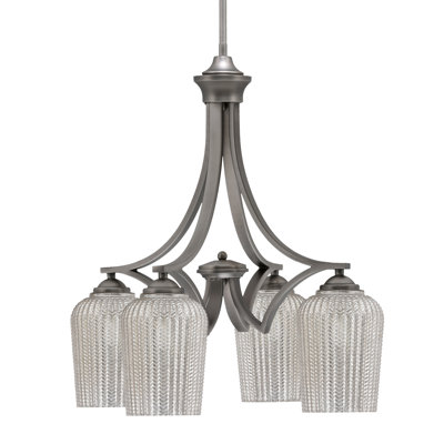 Zilo 4 Light Downlight Chandelier Shown With 5" Silver Textured Glass