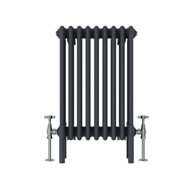 Altynay Horizontal Traditional 4 Column Radiator, Anthracite, 600mm H x 425mm W x 140mm D