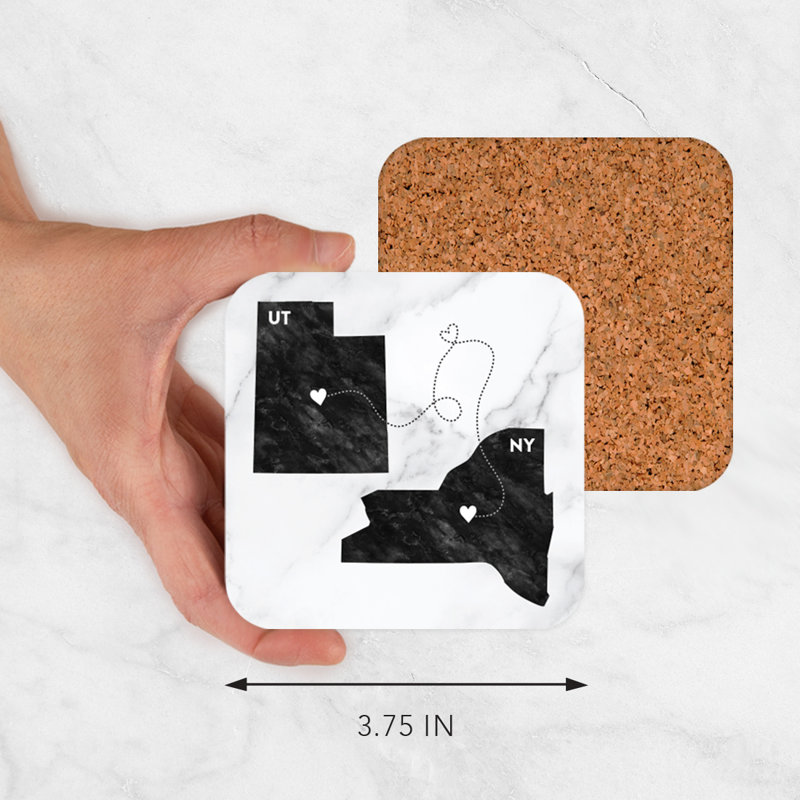 Cork Square 4 Piece Coaster Set, New York/Utah