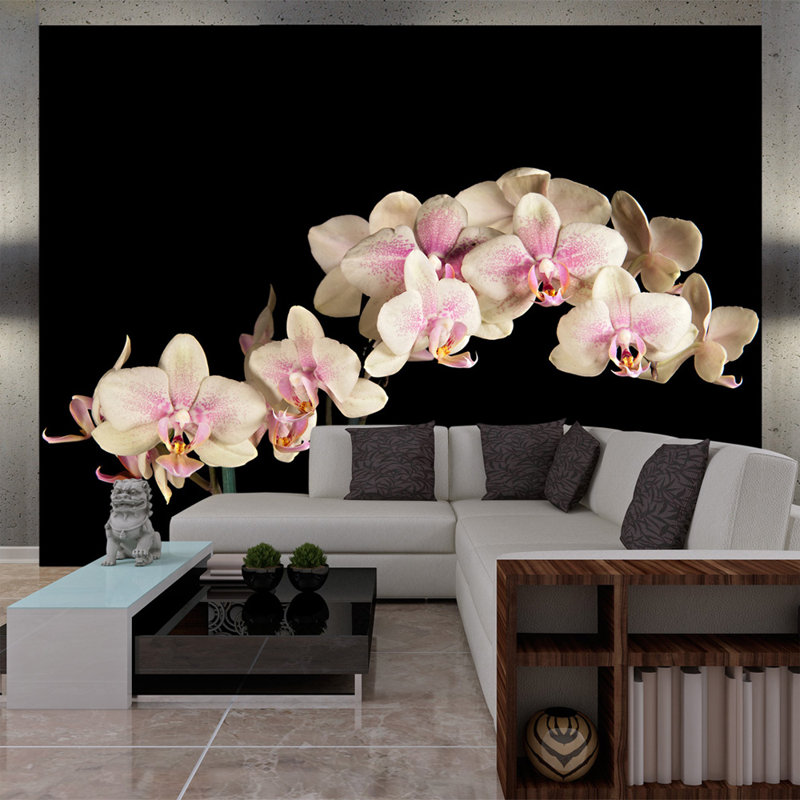 Blooming Orchids on a Dark Background Wallpaper, 300cm x 231cm