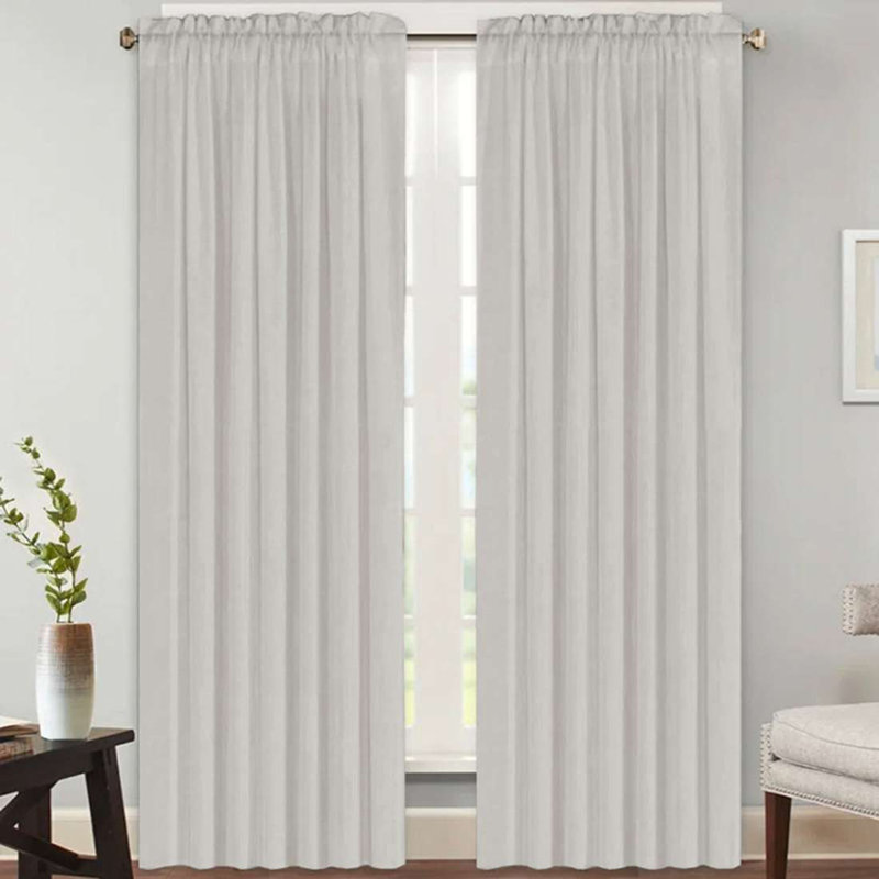 Joe Semi-Sheer Rod Pocket Polyester Curtain Panel Pair, 52" W x 108" L, Pale Oak