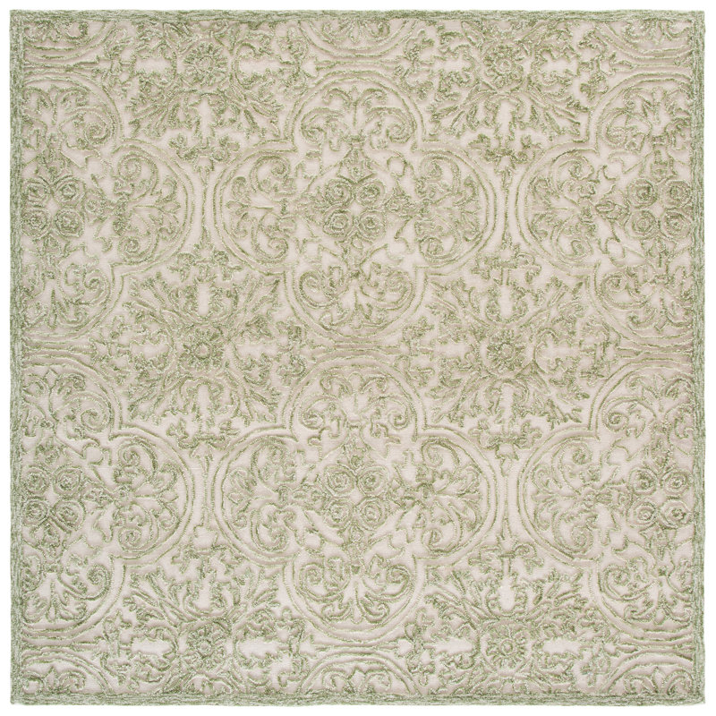 Tapis ivoire / vert Alfio Trace 101, Carré 6 pi