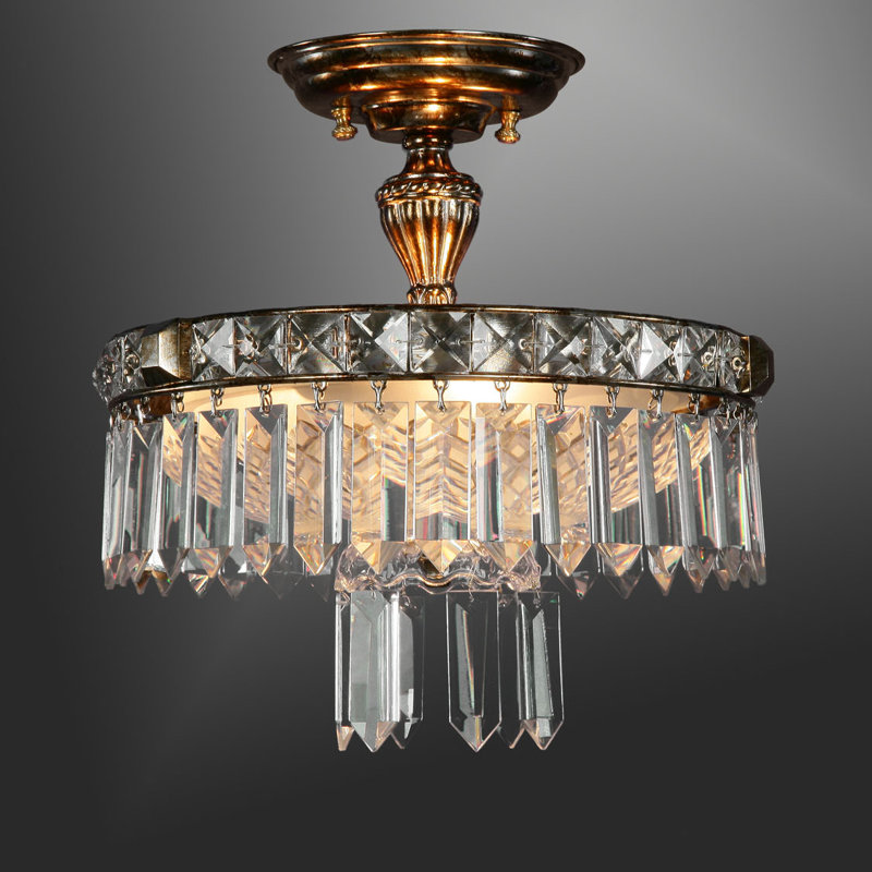 Crissman Crystal Semi Flush Mount, Polished Brass
