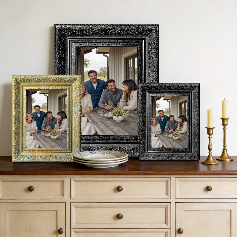 Cadre photo noir polyvalent 3 pièces 11 po x 14 po avec profil décoratif, Black, 3, 11 po x 14 po