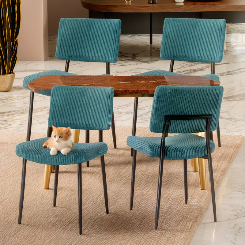 Chaise de salle à manger rembourrée en tissu moderne simple (ensemble de 4), Turquoise