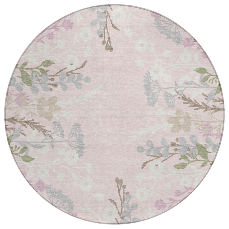 Machine Washable Indoor/Outdoor Chantille ACN2334 Floral Rug, Round 8'