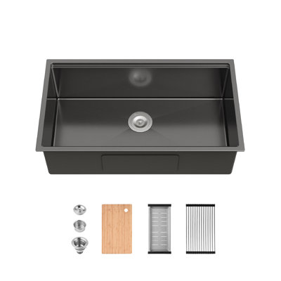 Évier de cuisine à simple cuve 30 "x 19" fait à la main en acier inoxydable avec planche à découper, passoire