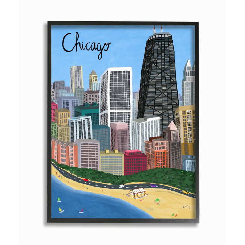 «Chicago Landmark Skyline» par Carla Daly - impression d'art graphique, H 20 po x l 16 po x P 1,5 po