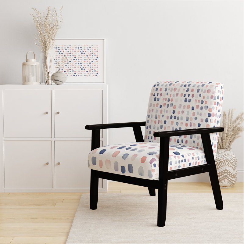Chaise d'appoint moderne - fauteuil géométrique en pierre pastel rose, Accoudoirs carrés noirs