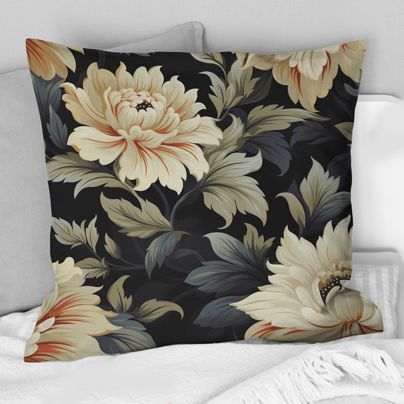 Luxueux motif damassé de fleurs noires et beiges - Récif de corail abstrait multicolore azur - Coussin décoratif