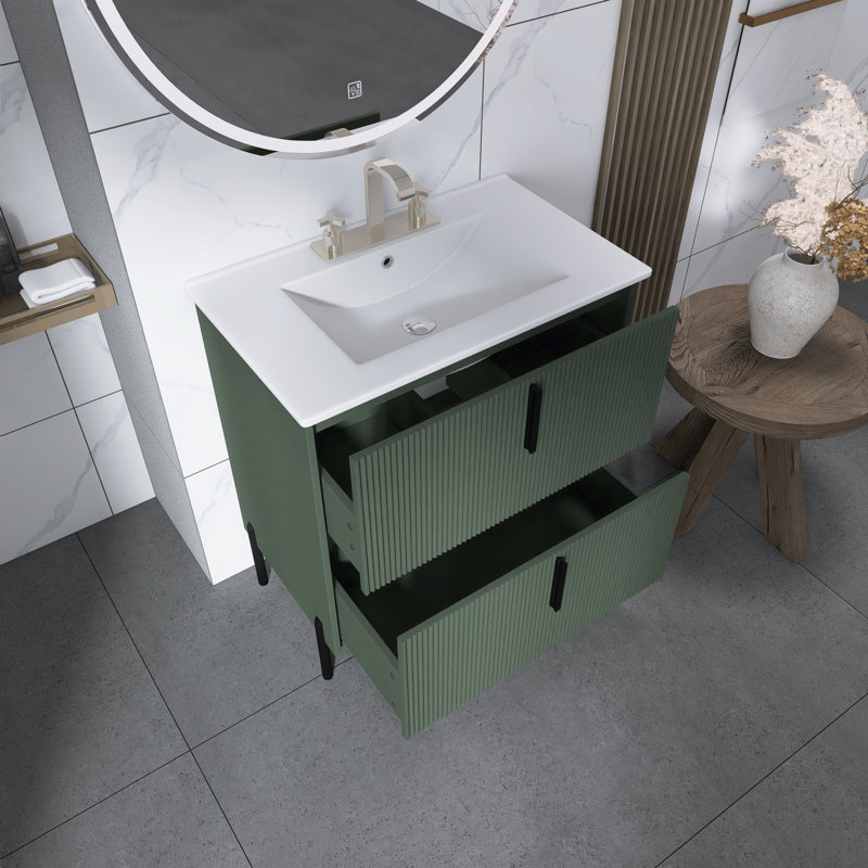 Meuble-lavabo autoportant de 30 po avec lavabo en céramique, Vert