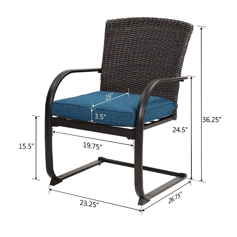 Gamallo Premium All-Weather Wicker Outdoor Dining Armchair with Cushion, Peacock Blue