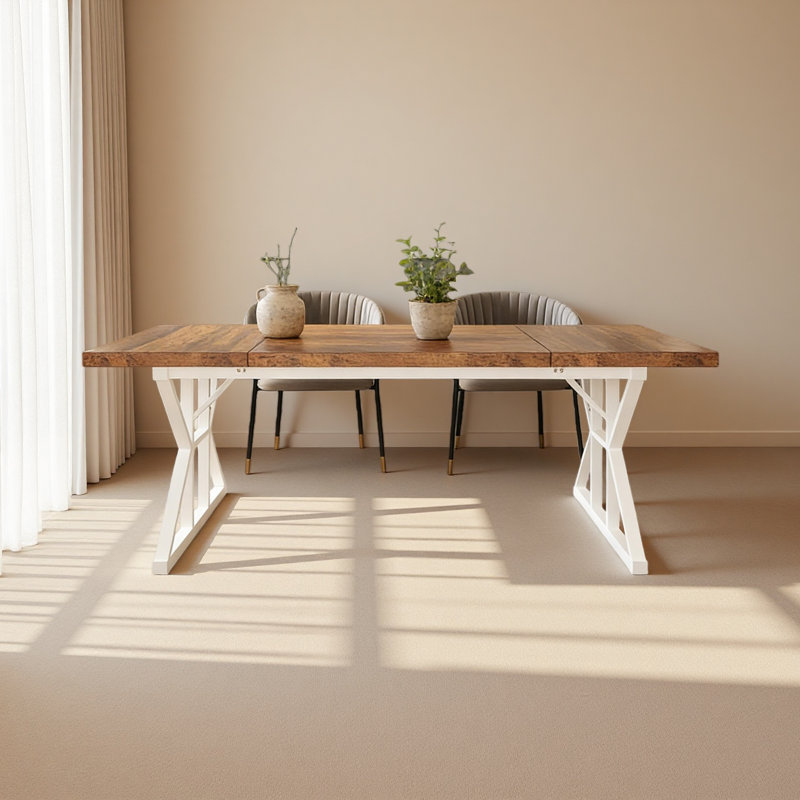 X-Shaped Design Kitchen Table,Dining Table,Computer Desk, White, Brown