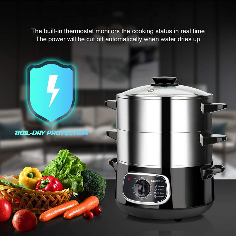 Bear Electric Food Steamer,Stainless Steel Digital Steamer, 3 tier 8L Large  Capacity Vegetable Steamer, Auto Shut-off & Anti-dry Protection