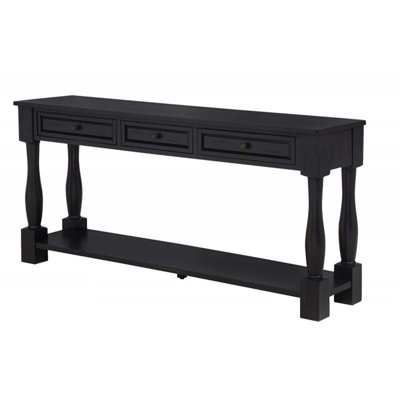 63 Inch Long Acacia Wood Console Table With Drawers And Shelf For Entryway And Living Room, Mediterranean Style