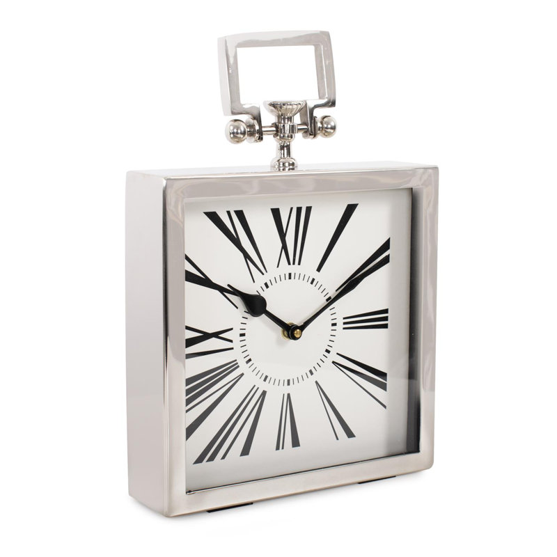 Handled Table Clock, Silver