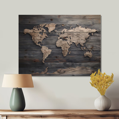 Orlane - Map Wood Decor On Natural Pine Wood
