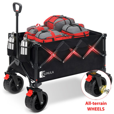 Sunula 330LBS Collapsible Foldable Wagon 300L Weight Capacity Heavy Duty Folding Utility Garden Cart with All-Terrain Wheels & Drink Holders for Beach Shopping Camping Grocery Sport Outdoor.