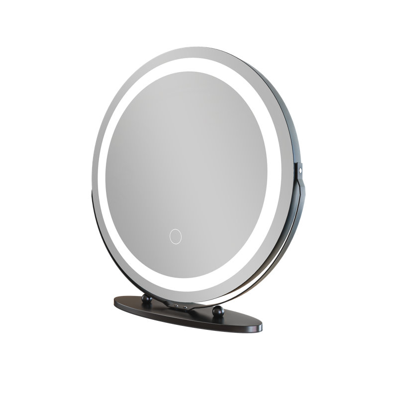 Miroir de salle de bain lumineux à DEL - rotatif à 360 °, 3 lumières colorées, peu encombrant (blanc / or / noir), Blanc