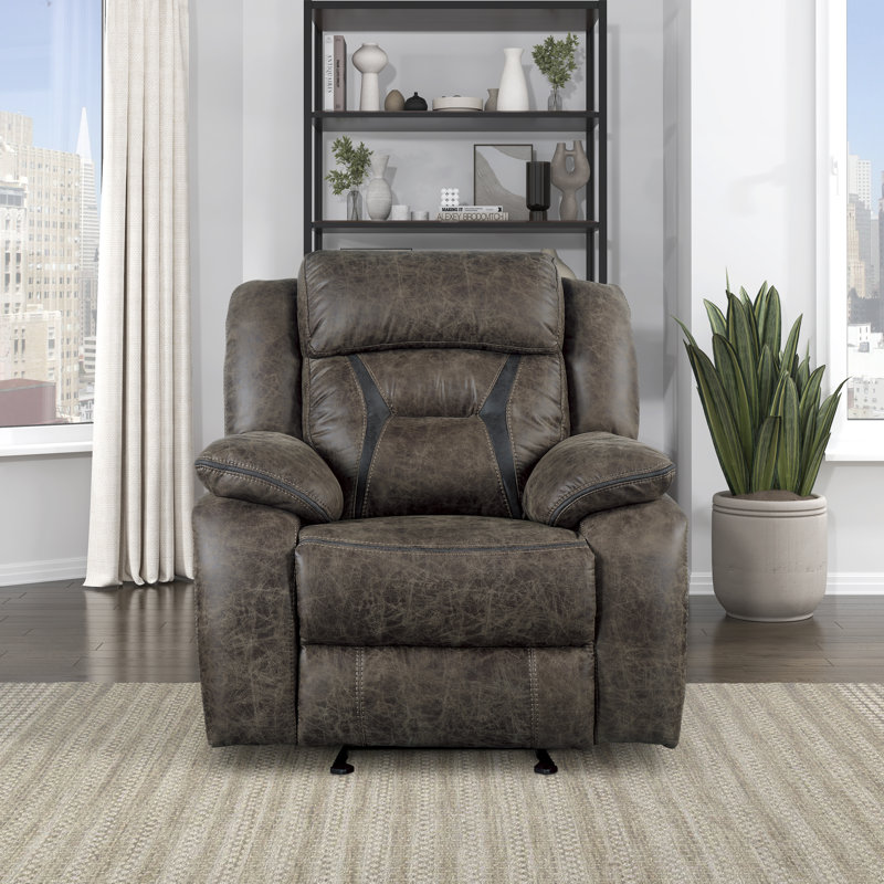 Fauteuil inclinable manuel traditionnel en microfibre polie 37,5 po Jannali, Microfibre brun foncé